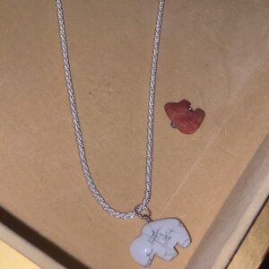 Charming .925 Necklace with white turquoise buffalo and red stone Bear Pendant